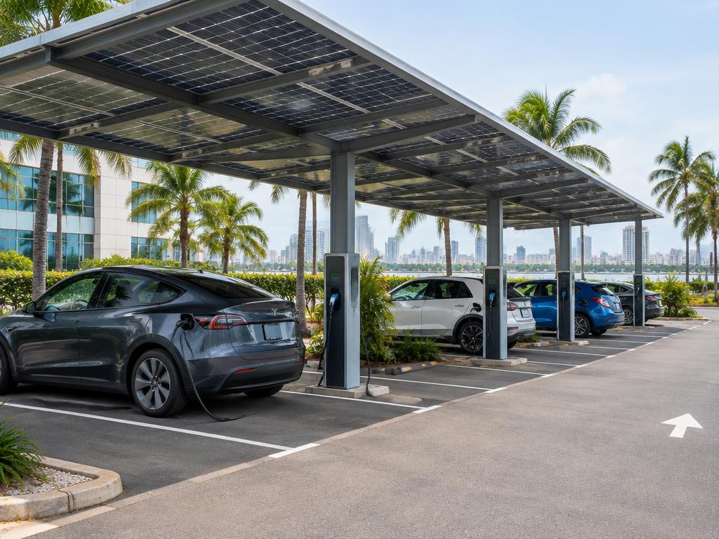 Borne semi-lente — Ombrière solaire avec bornes AC